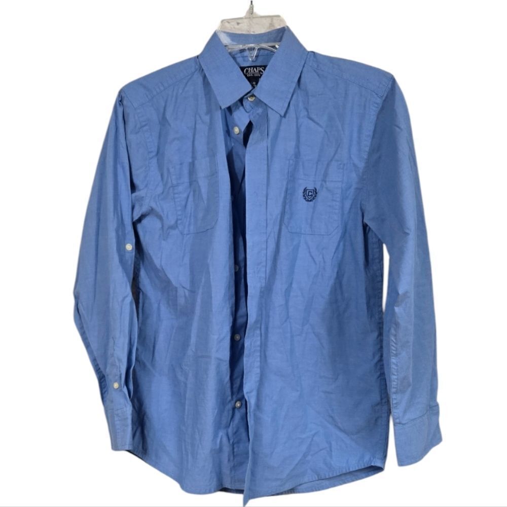 Chaps Boys 14/16 Blue Point Collar Long Sleeve Dress Shirt Formal Wedding Dressy